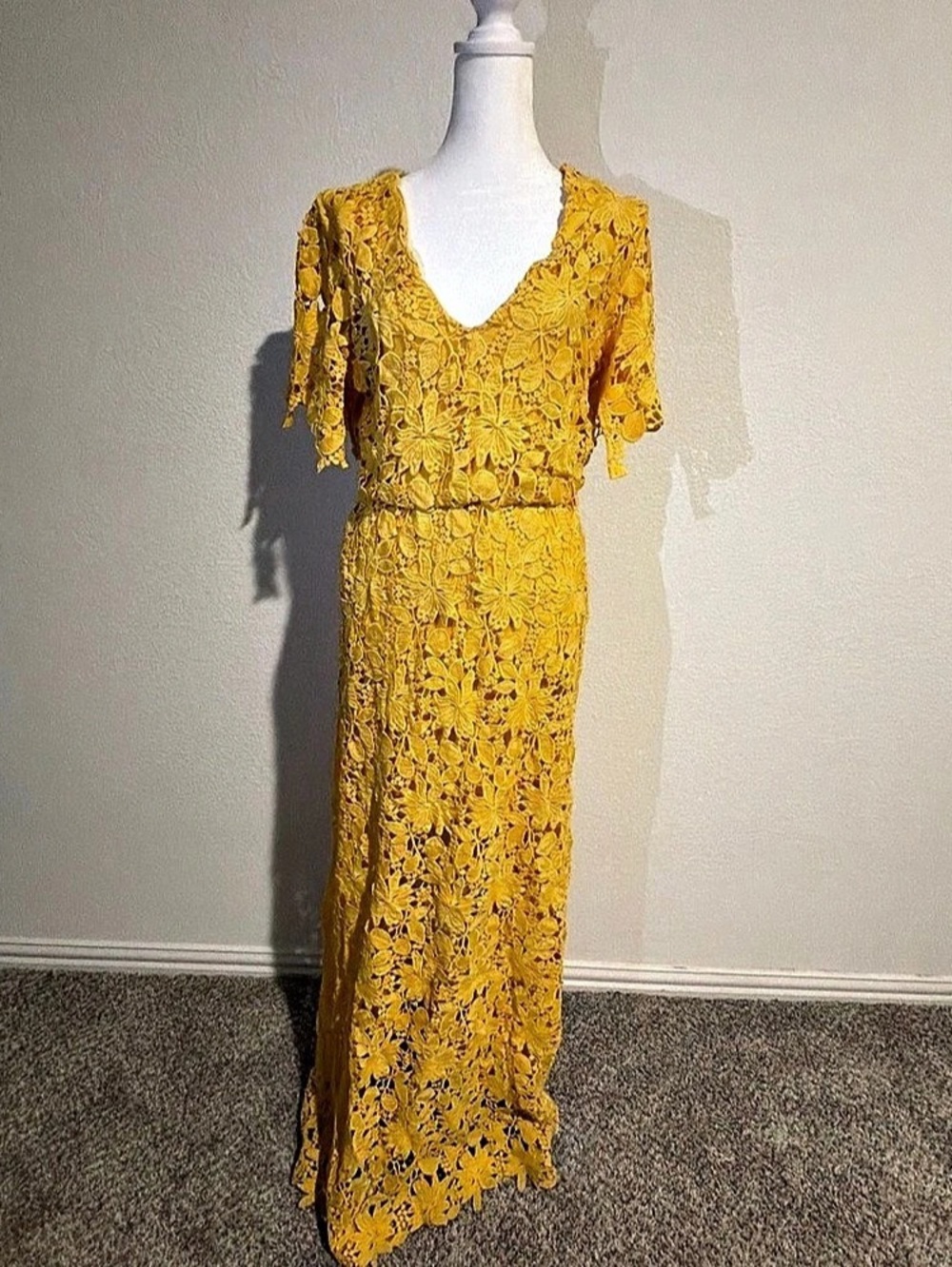 Yellow Floral Lace Maxi Dress Like New